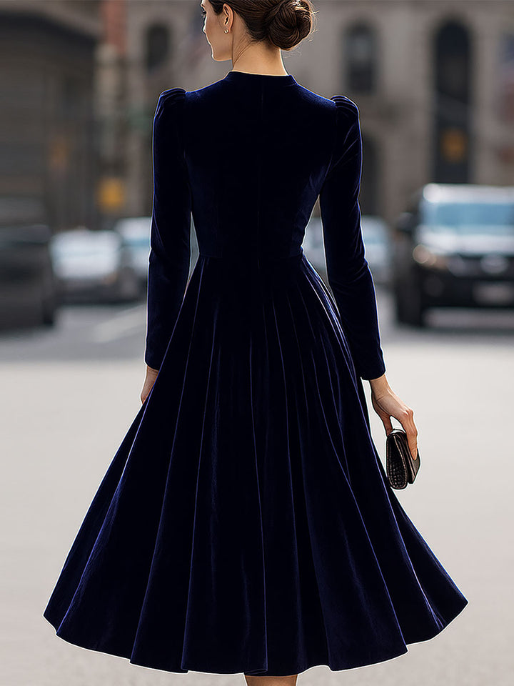 Julie | Vestido Midi de Manga Larga en Azul Marino