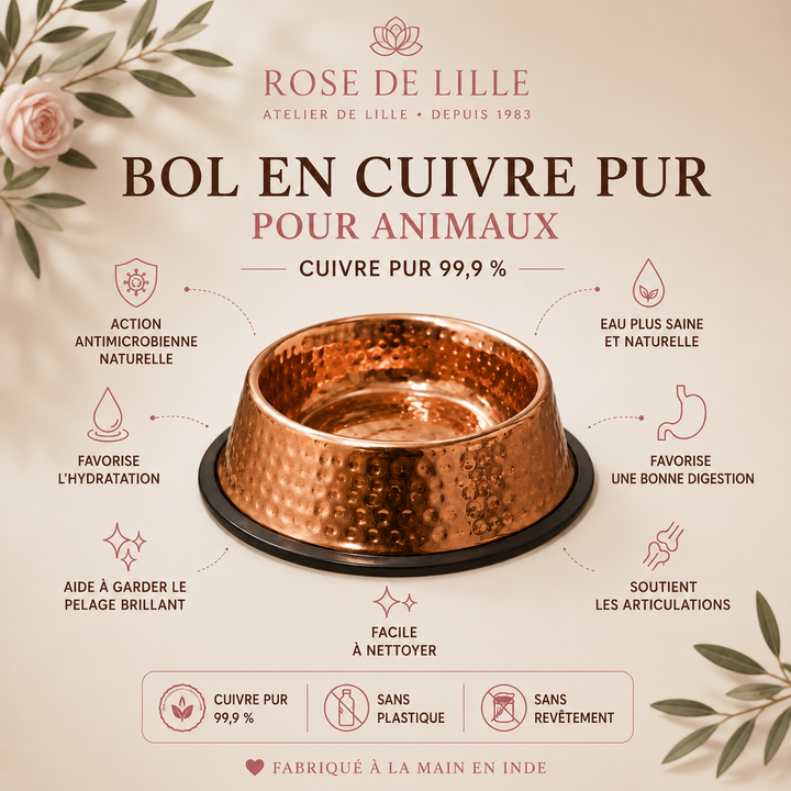 BIENESTAR ANIMAL — CUENCOS DE COBRE PURO ARTESANALES