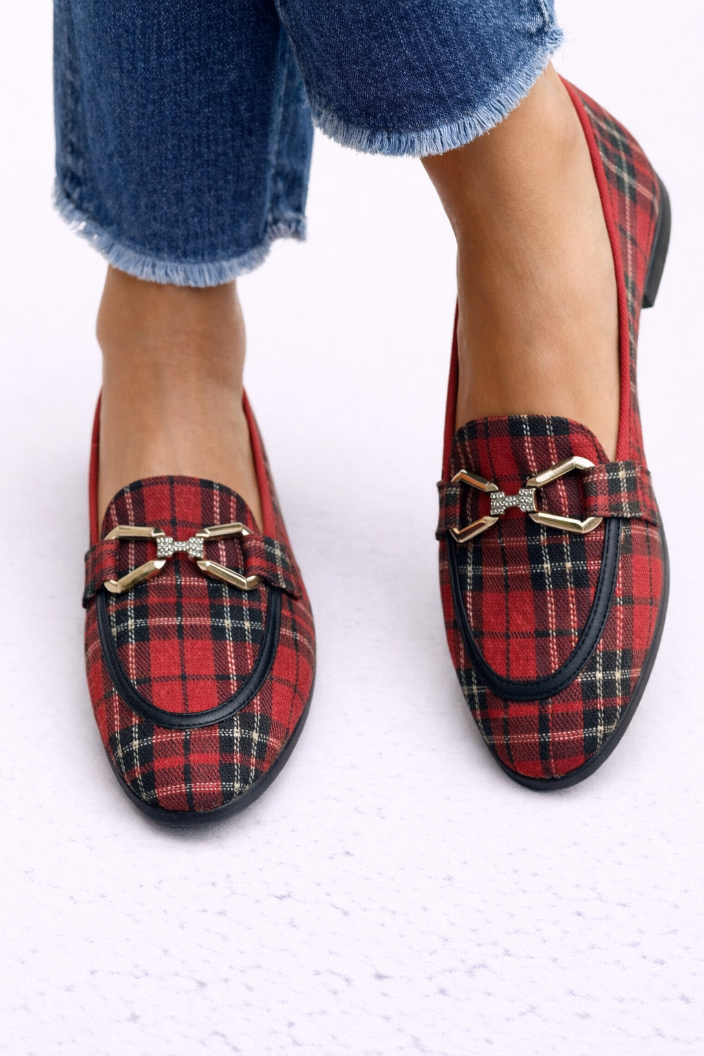 Rowan - Mocasines de cuadros dorados
