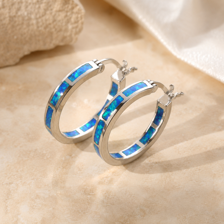 Pendientes Chic en Círculo con Ópalo de Fuego Azul