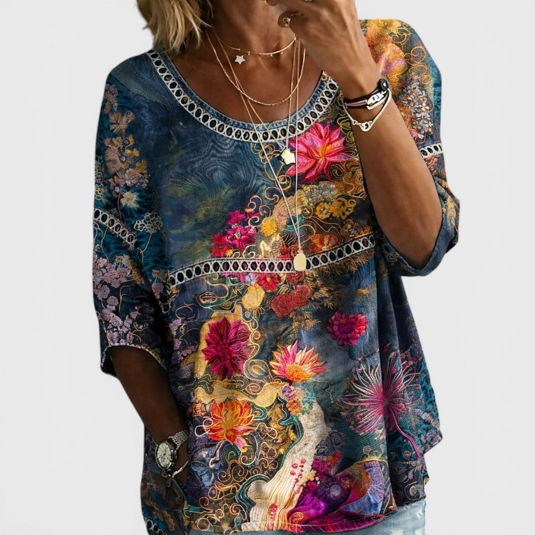 Sofía™ | Blusa vaquera floral vintage