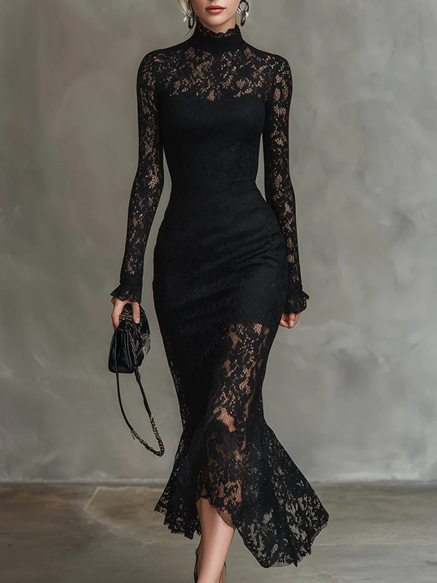Jeanne | Elegante Vestido Maxi de Encaje con Cola de Pez