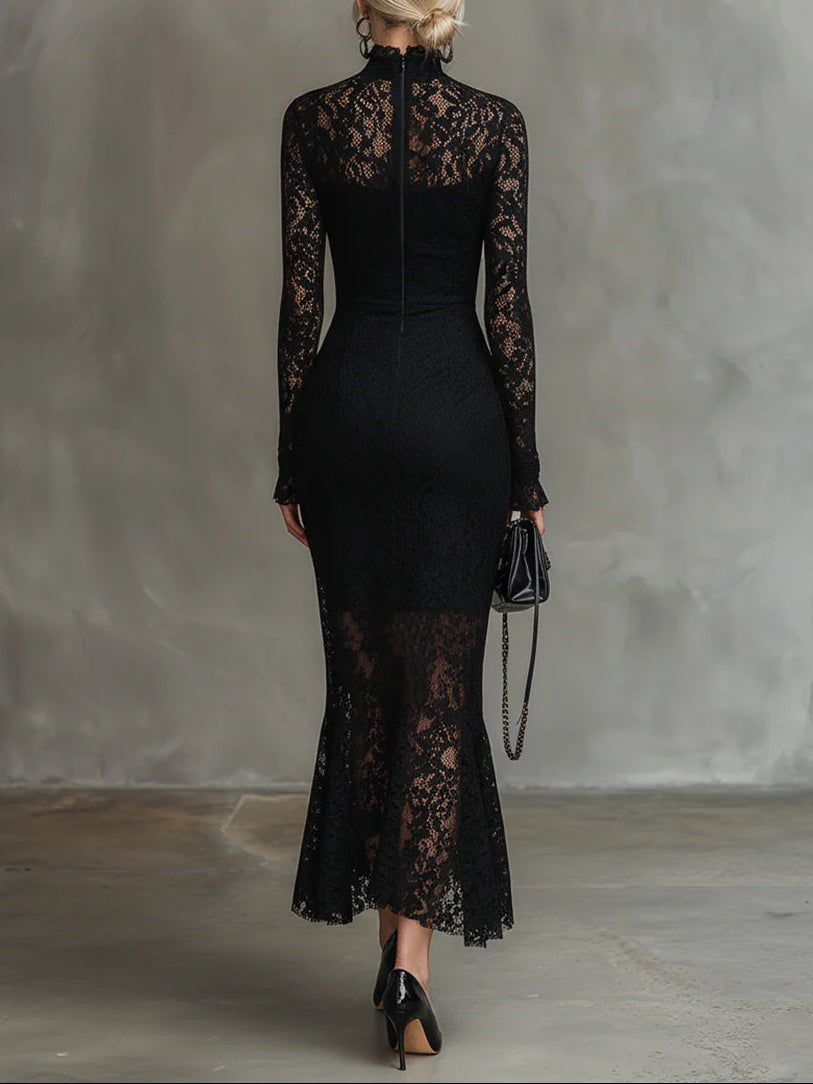 Jeanne | Elegante Vestido Maxi de Encaje con Cola de Pez