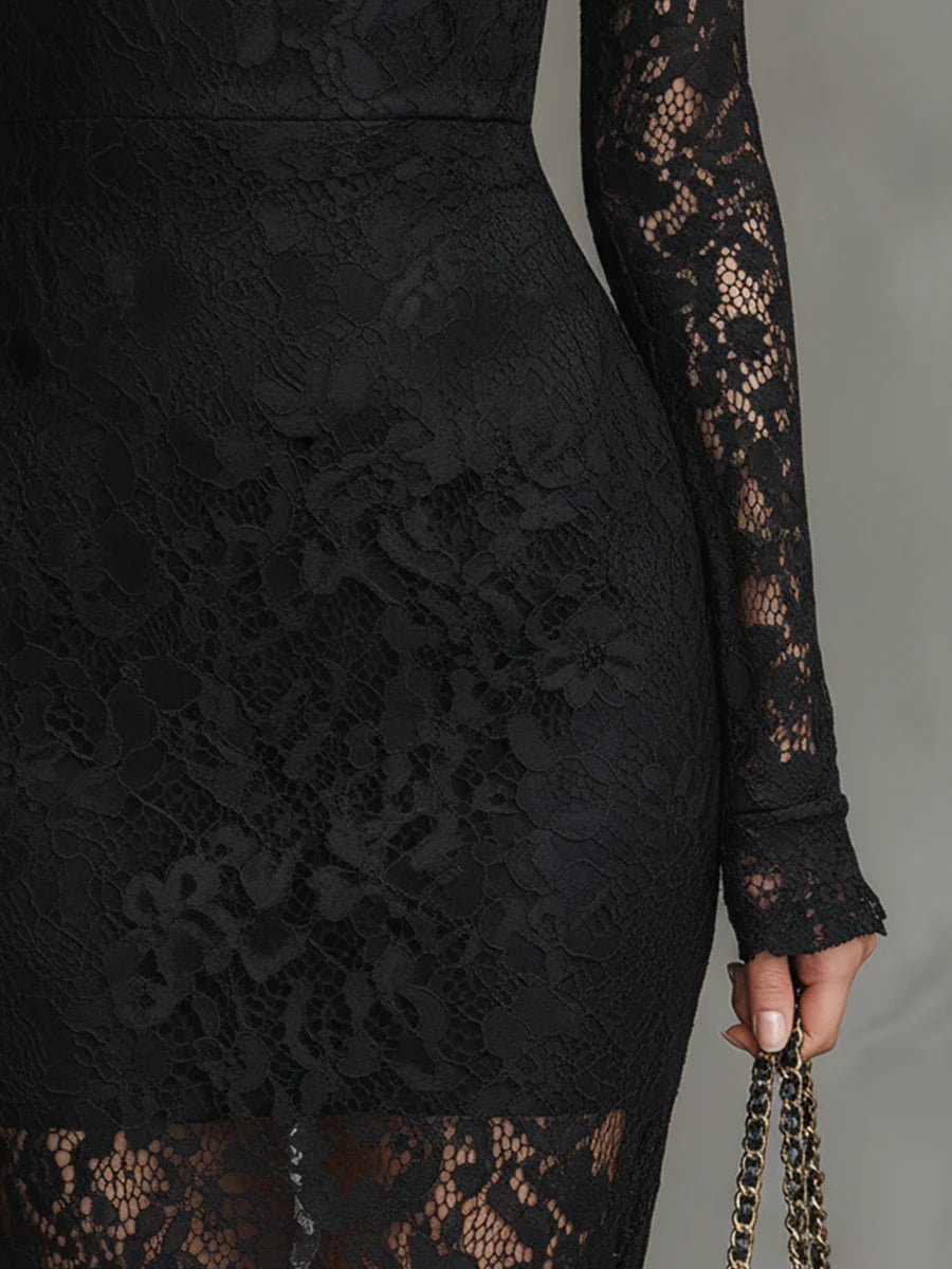 Jeanne | Elegante Vestido Maxi de Encaje con Cola de Pez
