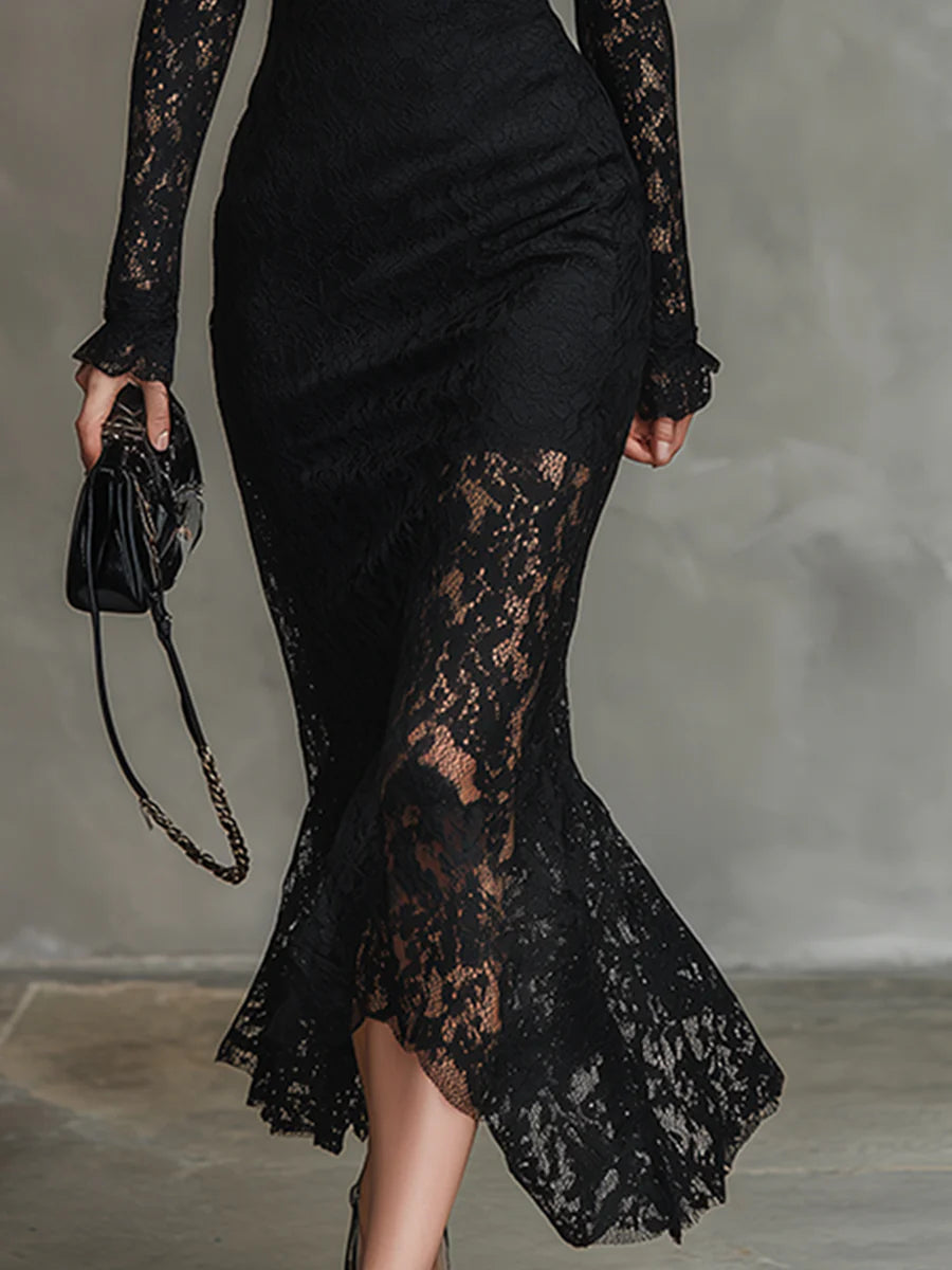 Jeanne | Elegante Vestido Maxi de Encaje con Cola de Pez
