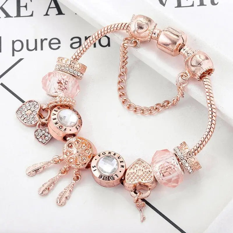Pulsera Atrapa-Sueños Rosa con Charms de Plata Esterlina Incluidos