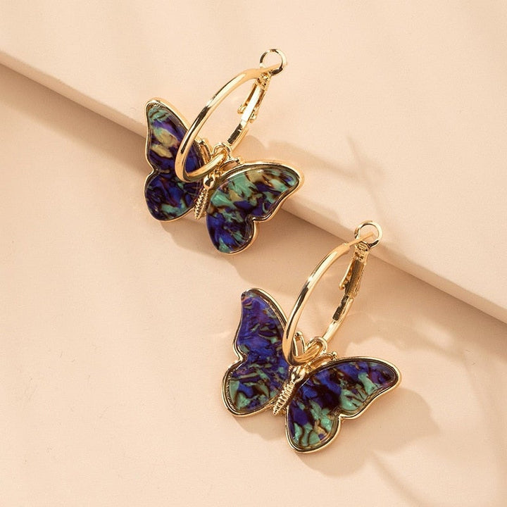 Pendientes de Aro con Mariposas Multicolores Doradas