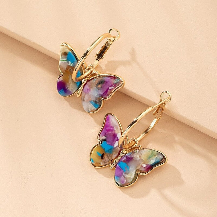 Pendientes de Aro con Mariposas Multicolores Doradas