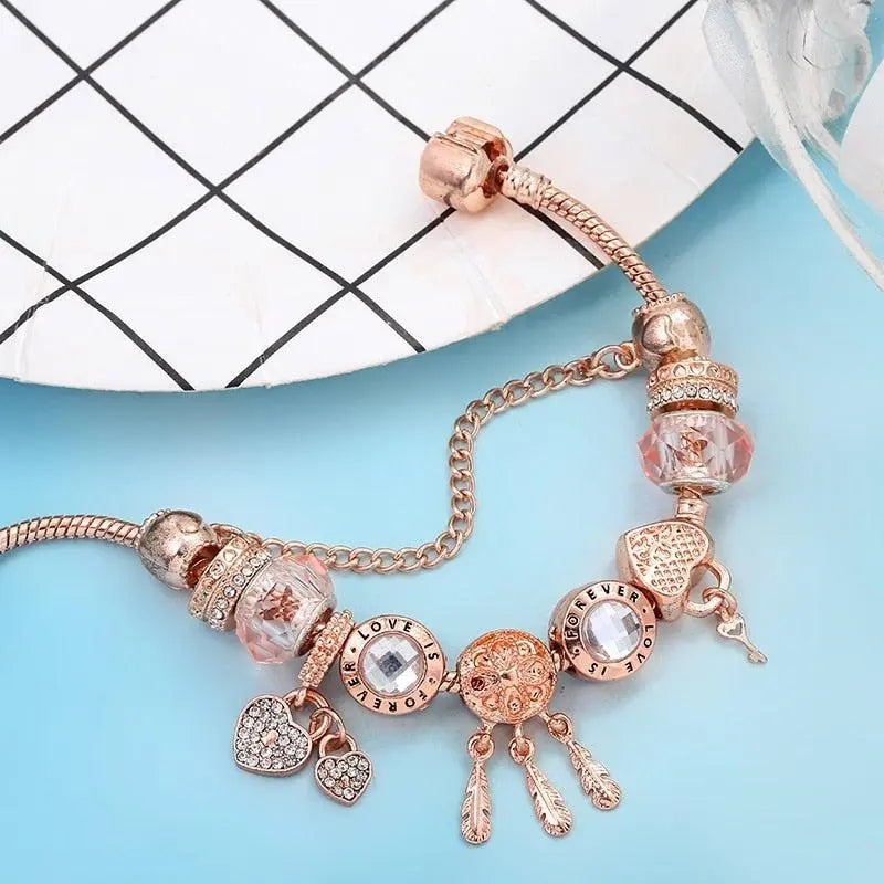 Pulsera Atrapa-Sueños Rosa con Charms de Plata Esterlina Incluidos