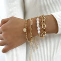 Conjunto de Pulseras Perla Dorada Charm