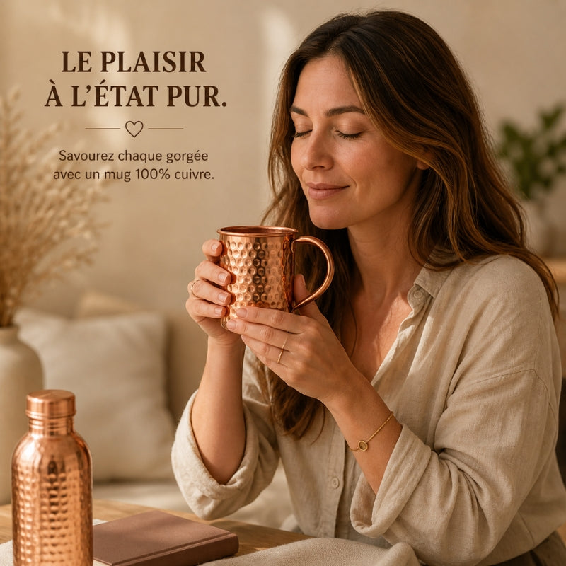 PAUSE DORADA — TAZA MARTILLEADA EN COBRE ARTESANAL