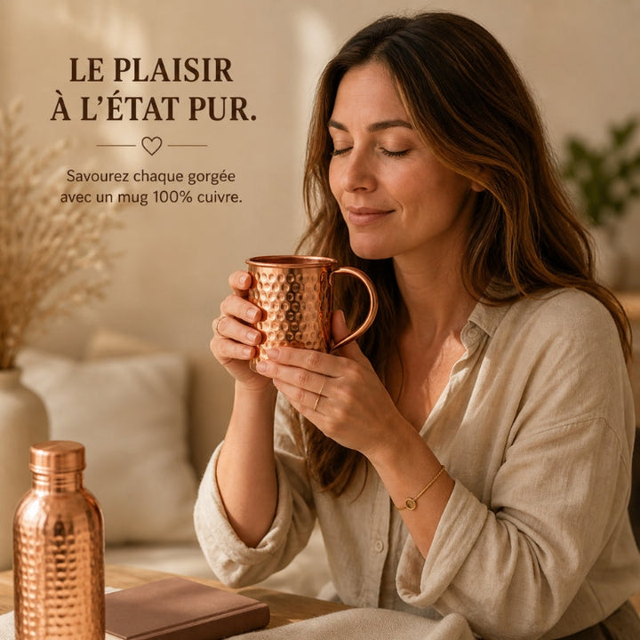 PAUSE DORADA — TAZA MARTILLEADA EN COBRE ARTESANAL