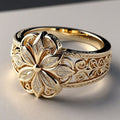 Anillo dorado con zircones florales