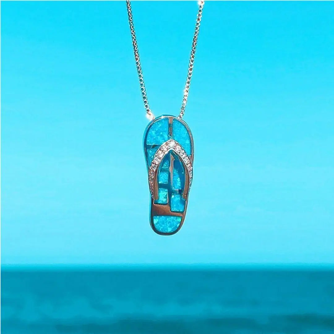 Collar con Colgante de Chanclas de Plata con Ópalo Azul
