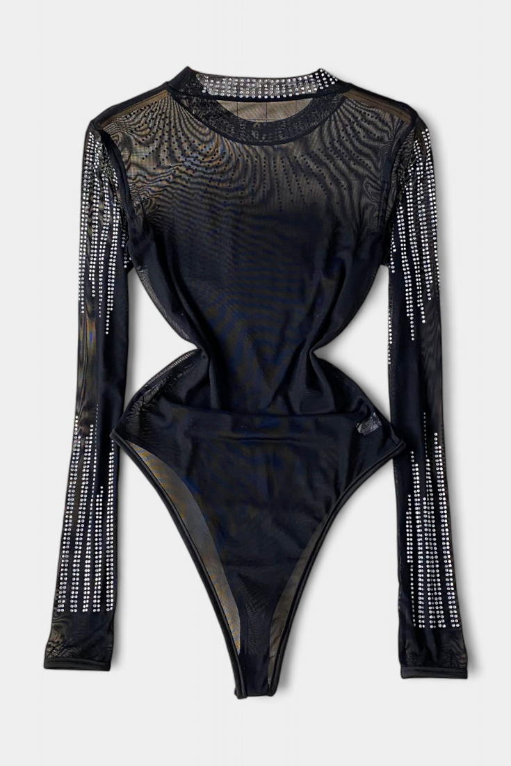 Cuerpo Transparente Antonella con Mangas Largas y Brillos