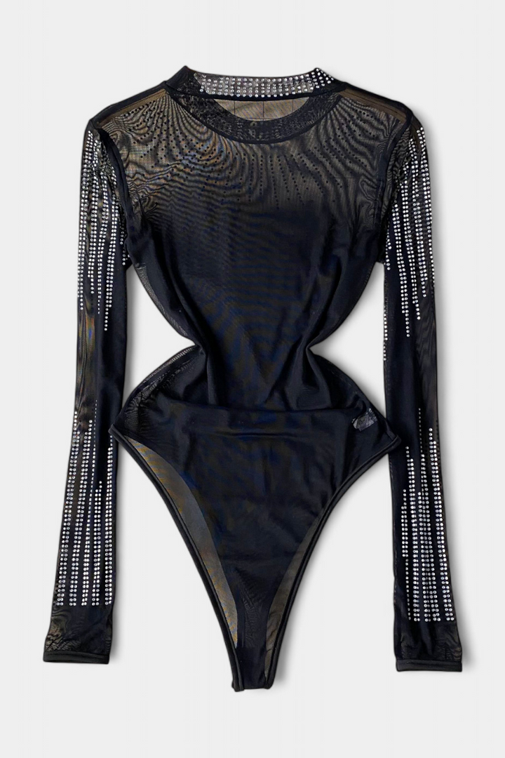 Cuerpo Transparente Antonella con Mangas Largas y Brillos