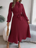 Martine | Vestido Maxi Plisado con Cinturón Elegante