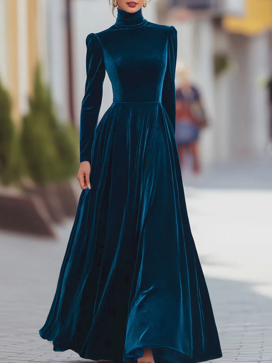 Éléonore | Maxi Vestido de Terciopelo con Cuello Alto