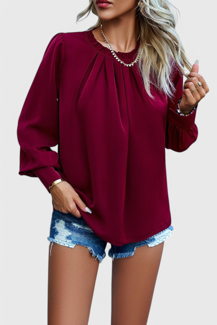 Blusa Dottie de Manga Larga con Cuello de Encaje