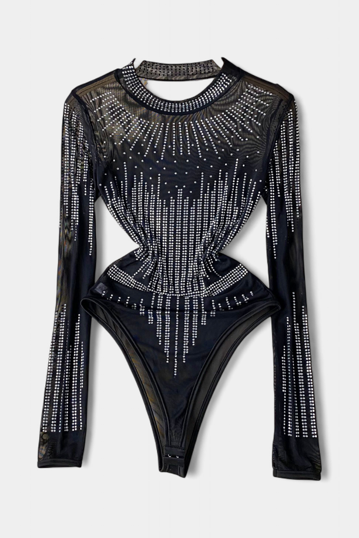 Cuerpo Transparente Antonella con Mangas Largas y Brillos