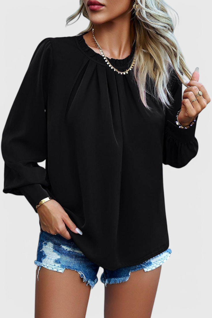 Blusa Dottie de Manga Larga con Cuello de Encaje
