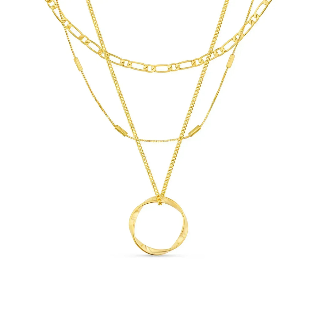 Collar de Aro Abierto de Tres Filas en Oro