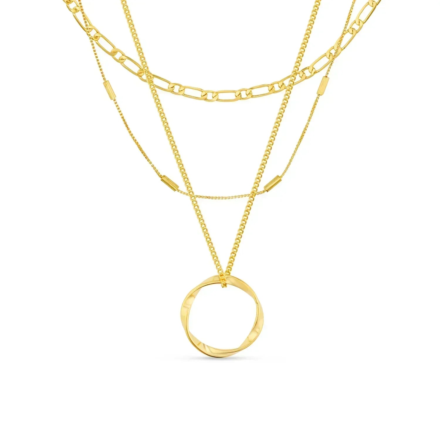 Collar de Aro Abierto de Tres Filas en Oro