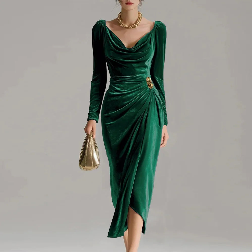 Sandra | Elegante Vestido Midi de Terciopelo