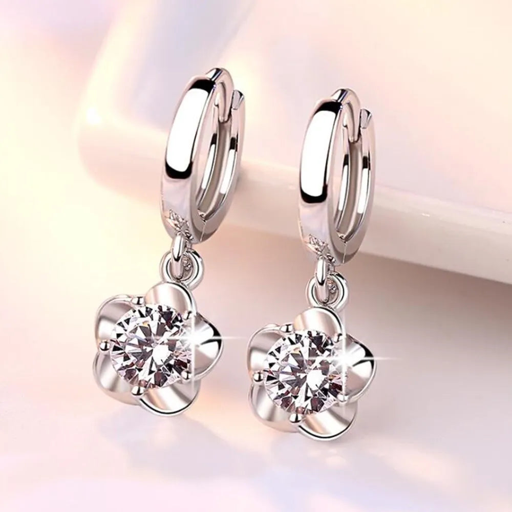 Pendientes de Plata Esterlina con Zircones Violetas y Blancos