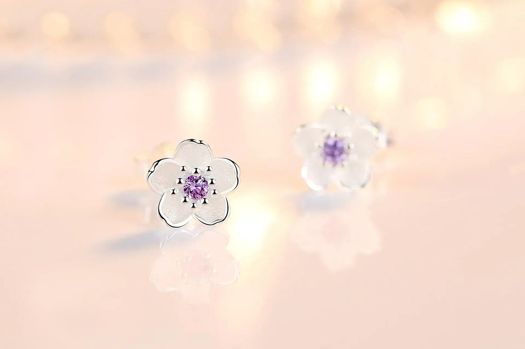 Pendientes de botón en forma de flor con zirconitas