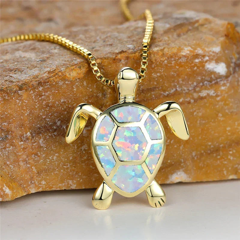 Collar Colgante Tortuga en Ópalo de Fuego Verde Vintage