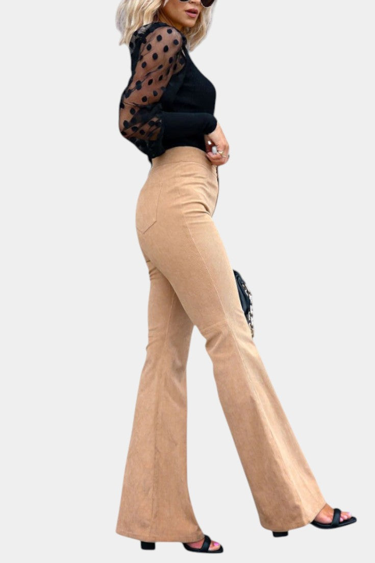 Kiara Pantalones de Terciopelo de Pierna Ancha de Cintura Alta
