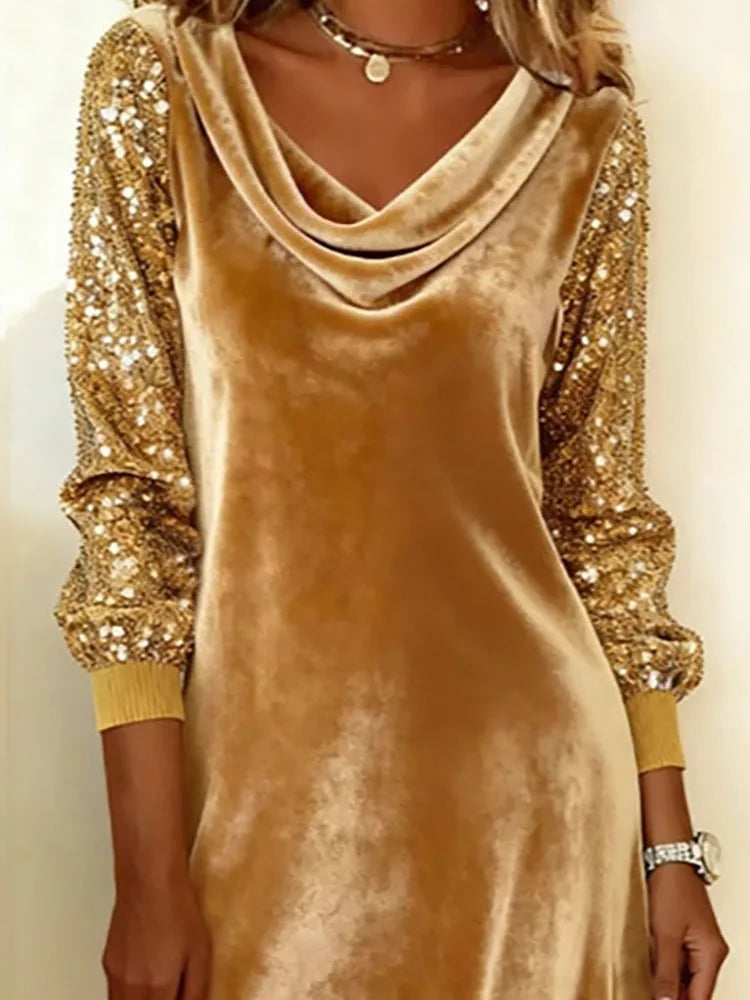 Sophie | Vestido de Terciopelo Brillante con Mangas