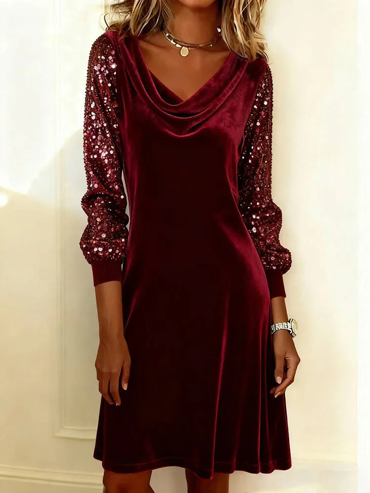 Sophie | Vestido de Terciopelo Brillante con Mangas