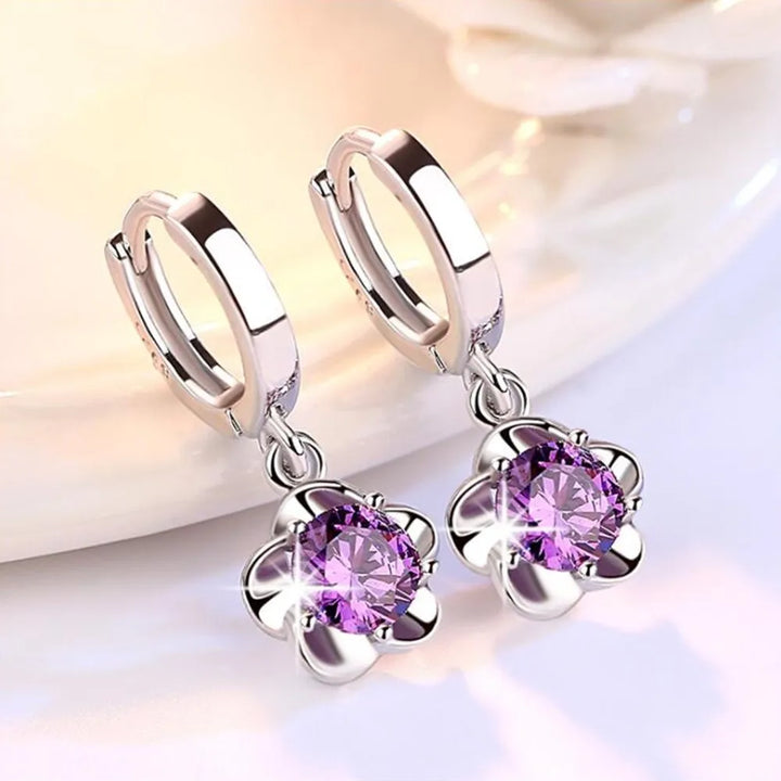 Pendientes de Plata Esterlina con Zircones Violetas y Blancos