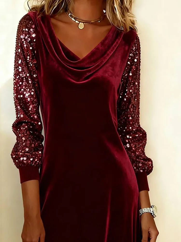 Sophie | Vestido de Terciopelo Brillante con Mangas