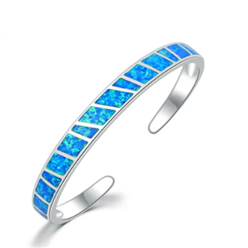 Pulsera Ajustable Ópalo Azul Fuego en Plata