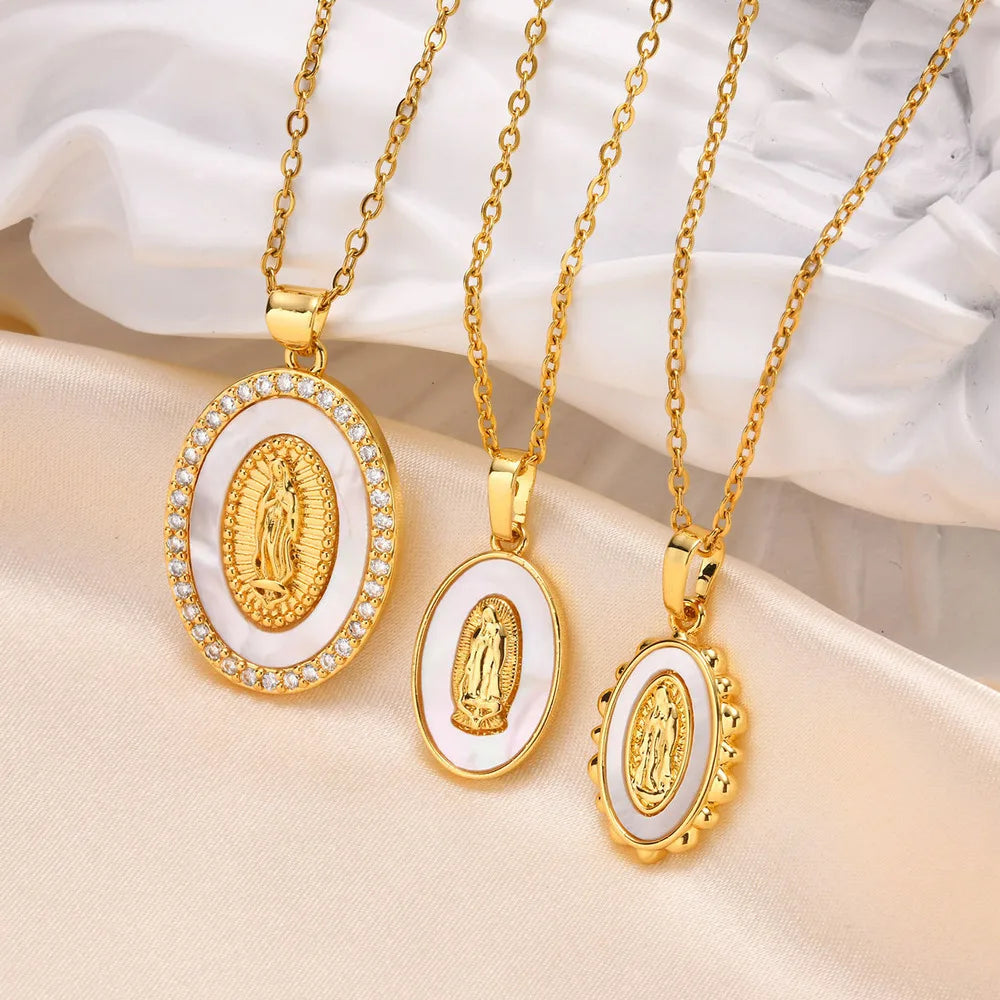 Collar con Colgante Ovalado de la Virgen en Oro