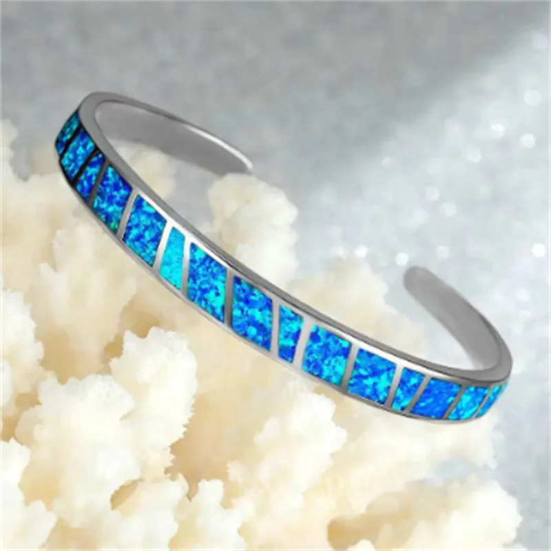 Pulsera Ajustable Ópalo Azul Fuego en Plata