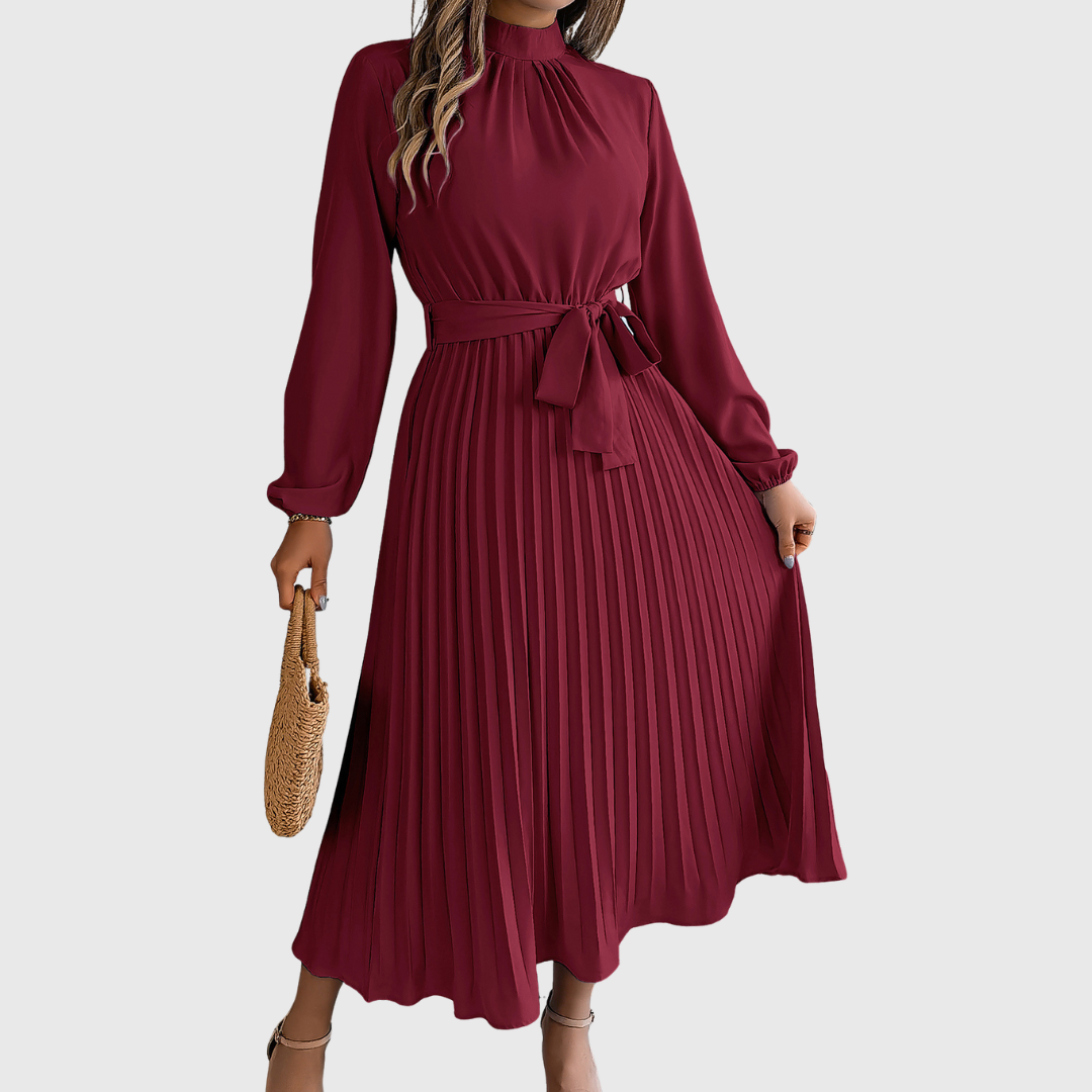 Martine | Vestido Maxi Plisado con Cinturón Elegante