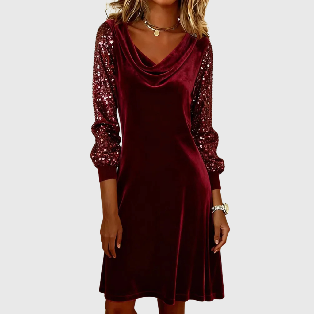 Sophie | Vestido de Terciopelo Brillante con Mangas