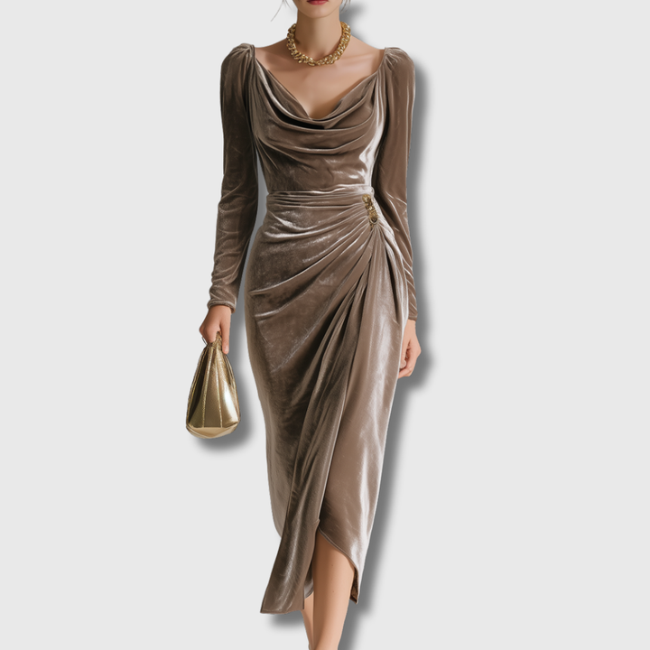Sandra | Elegante Vestido Midi de Terciopelo
