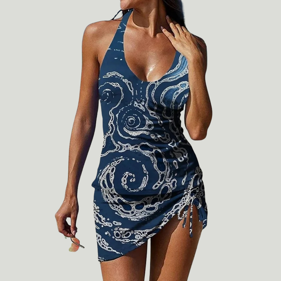 Paula - Traje de baño con falda y estampado floral bohemio