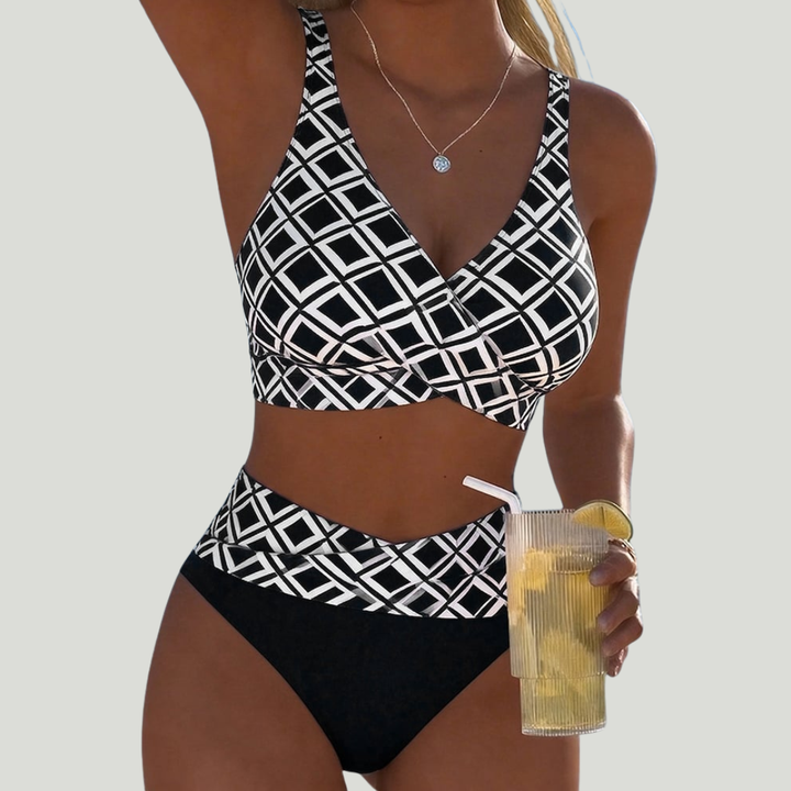 Elsa - Bikini con top cruzado y estampado geométrico