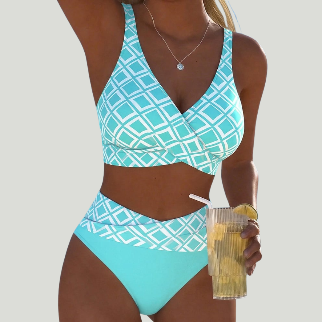 Elsa - Bikini con top cruzado y estampado geométrico