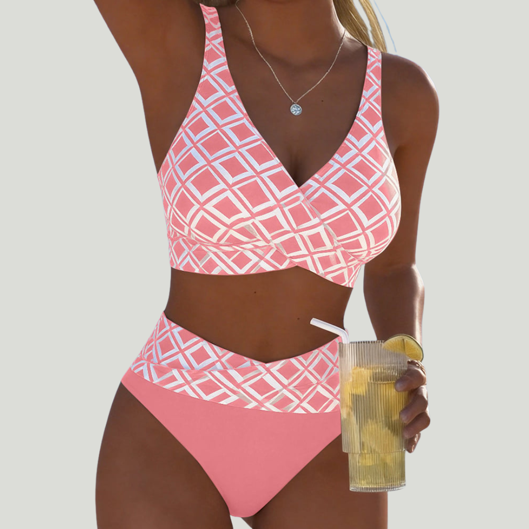 Elsa - Bikini con top cruzado y estampado geométrico