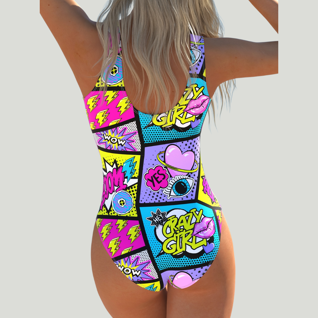 Blanca - Traje de baño de una pieza con estampado Pop-Art