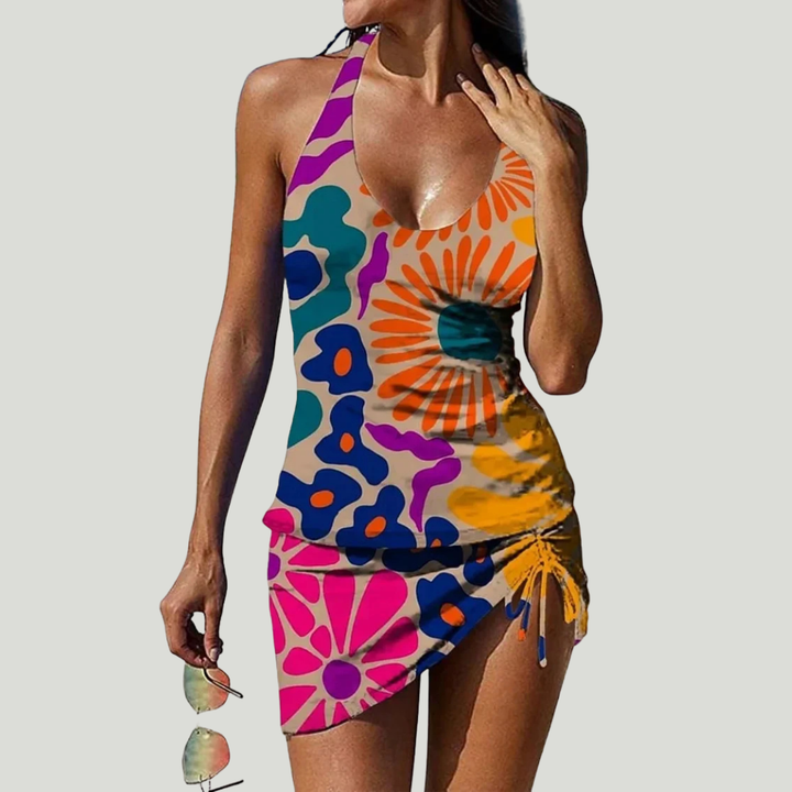 Paula - Traje de baño con falda y estampado floral bohemio