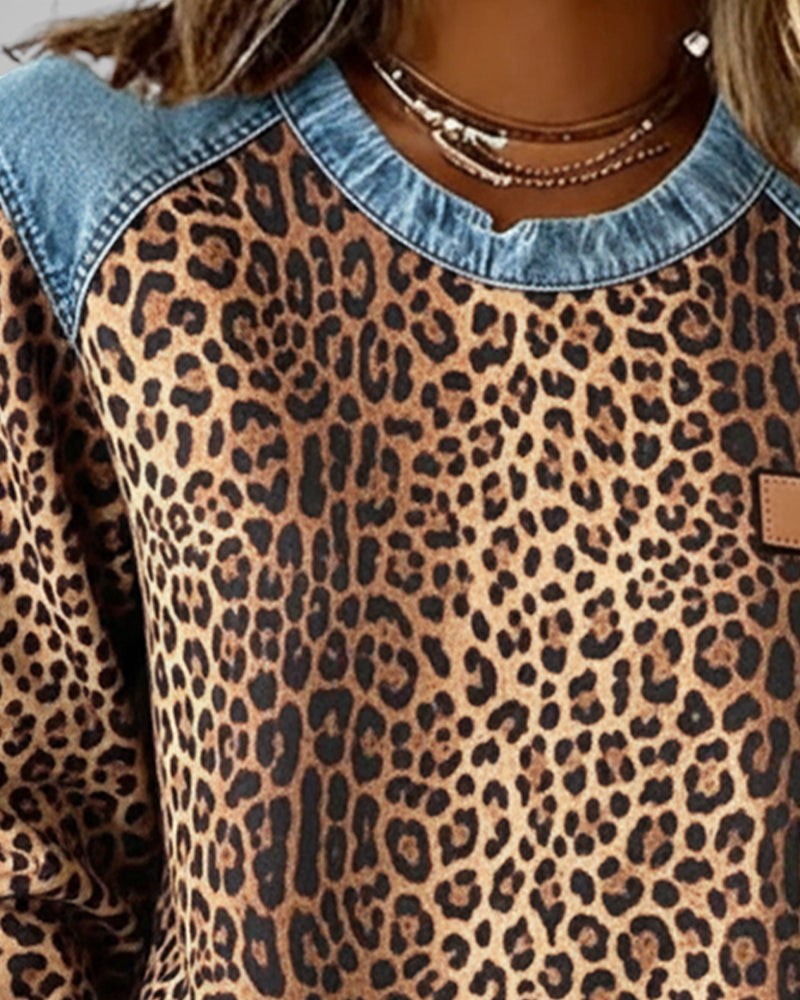 Marta™ | Sudadera denim con estampado leopardo