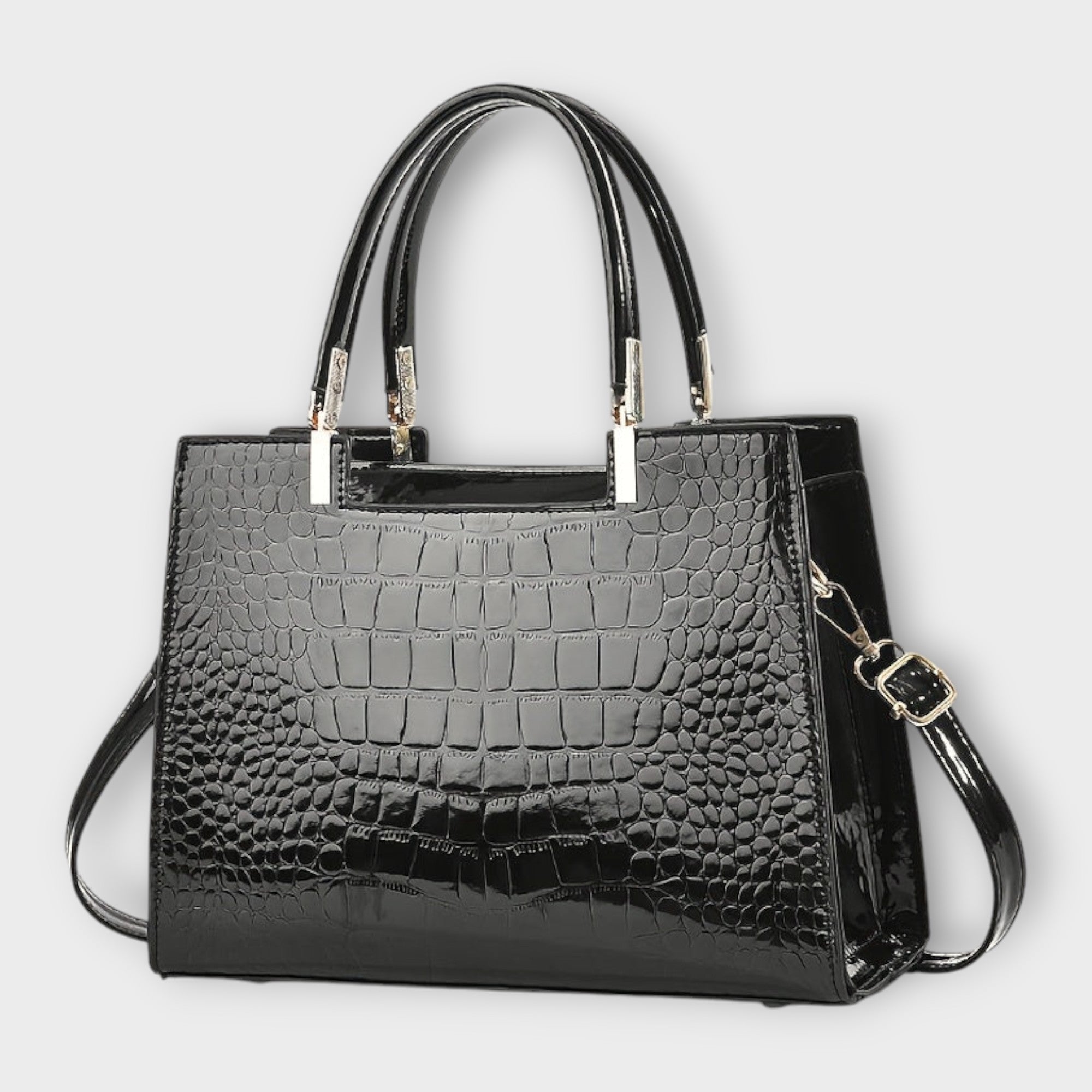 Emilie | Bolso de mano de cuero de cocodrilo brillante